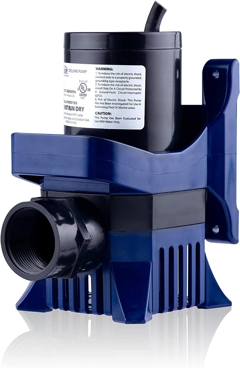 Alpine Corporation Alpine PAL2100 Cyclone Pump-2100 GPH-for Fountains, Waterfalls, and Water Circulation Pond Pump, 8"L x 5" W x 6"H, Black & Blue