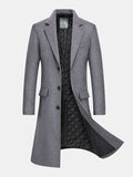 mens pure color lapel single breasted warm casual long woolen overcoats