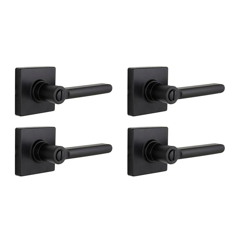 TonbridMatte Black Bed/Bath Door Lever with Square Rose (4-Pack)