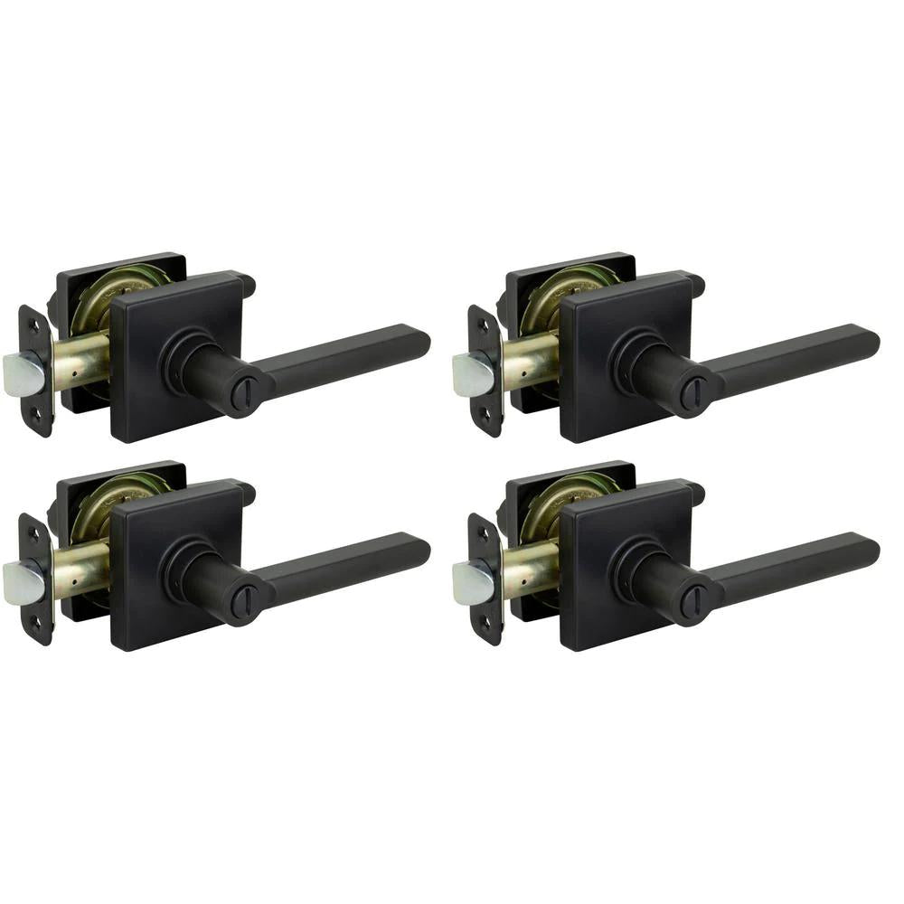 TonbridMatte Black Bed/Bath Door Lever with Square Rose (4-Pack)