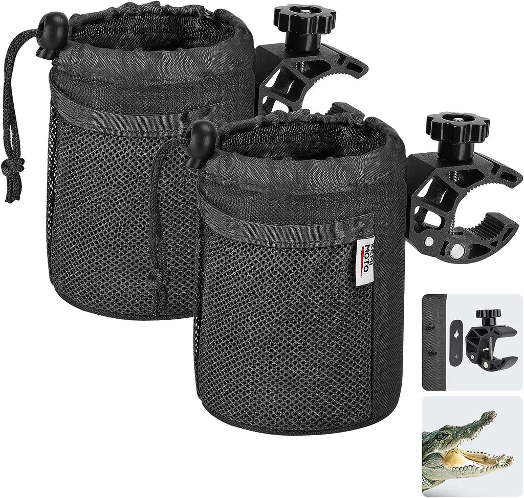 kemimoto ATV/UTV Cup Holder, 2 Pack Oxford Fabric Drink Cup Holder with 0.6"-1.5" Alligator Clamp, Handlebar Cup Holder for Motorcycle, Kayak, Boat, ATV, Bike, Wheelchair, Walker, Scooter, Golf Cart