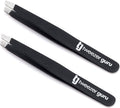 Tweezer Guru Tweezers for Women - 2pc Slant Pointed Precision Tweezers for Eyebrows &amp; Ingrown Hair Removal - Blackhead and Splinter Tweezer with Sharp Needle Nose Point for Plucking (Black)