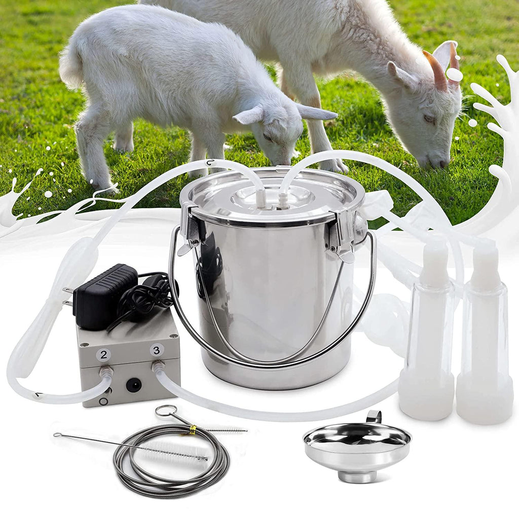 3L MilMachine for Goats - Automatic Portable Pulsation Vacuum Pump Goat Milker, Food Grade 304  Steel Milk Bucket with Auto Stop Check Valve Goat MilEquipment