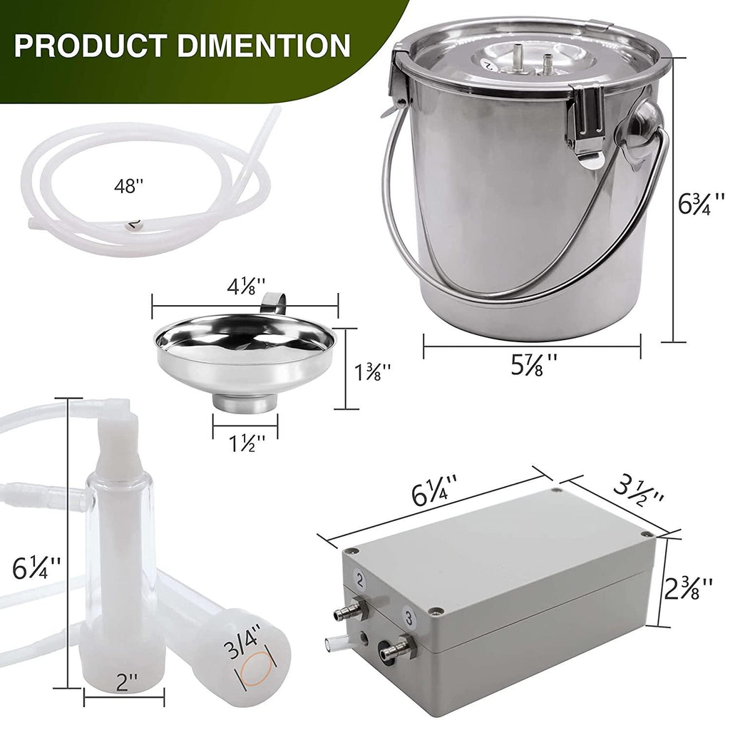 3L MilMachine for Goats - Automatic Portable Pulsation Vacuum Pump Goat Milker, Food Grade 304  Steel Milk Bucket with Auto Stop Check Valve Goat MilEquipment