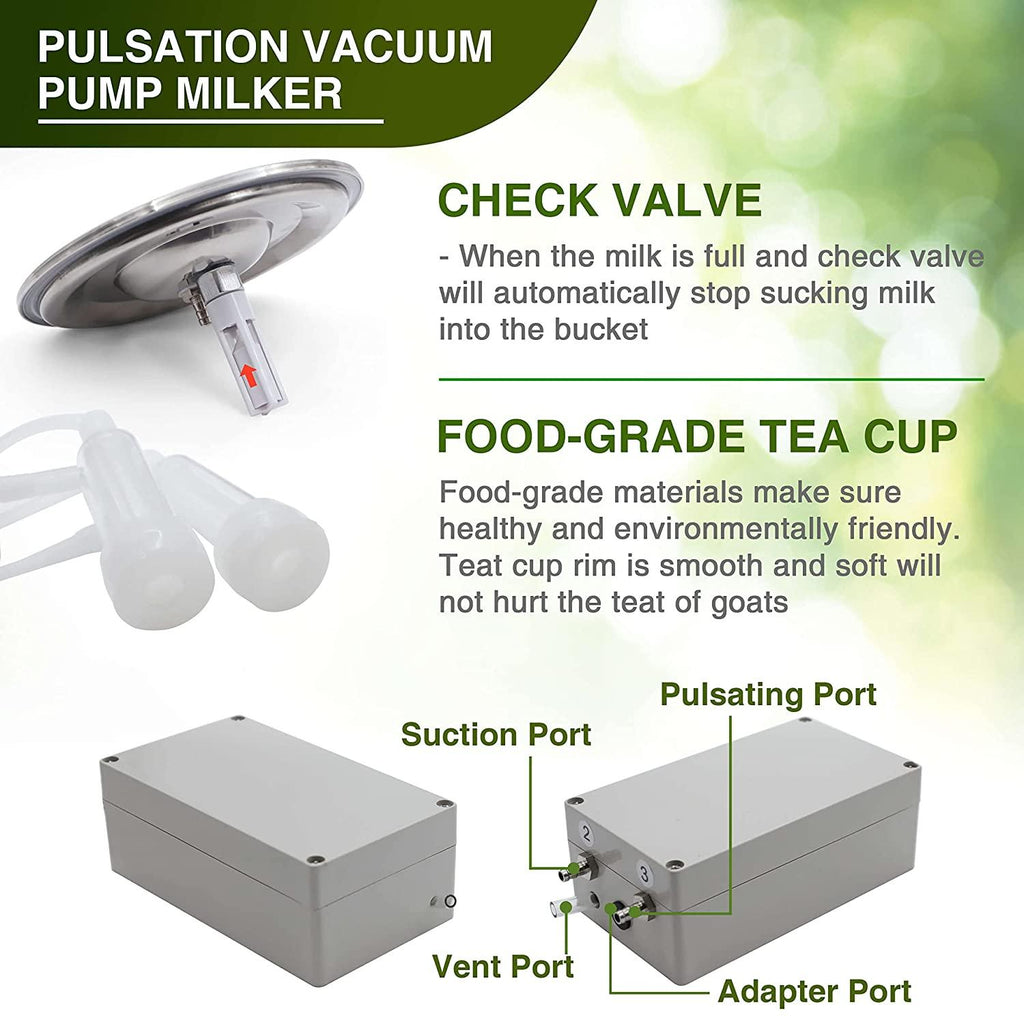 3L MilMachine for Goats - Automatic Portable Pulsation Vacuum Pump Goat Milker, Food Grade 304  Steel Milk Bucket with Auto Stop Check Valve Goat MilEquipment