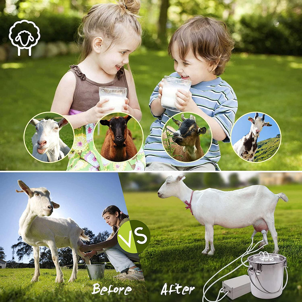 3L MilMachine for Goats - Automatic Portable Pulsation Vacuum Pump Goat Milker, Food Grade 304  Steel Milk Bucket with Auto Stop Check Valve Goat MilEquipment