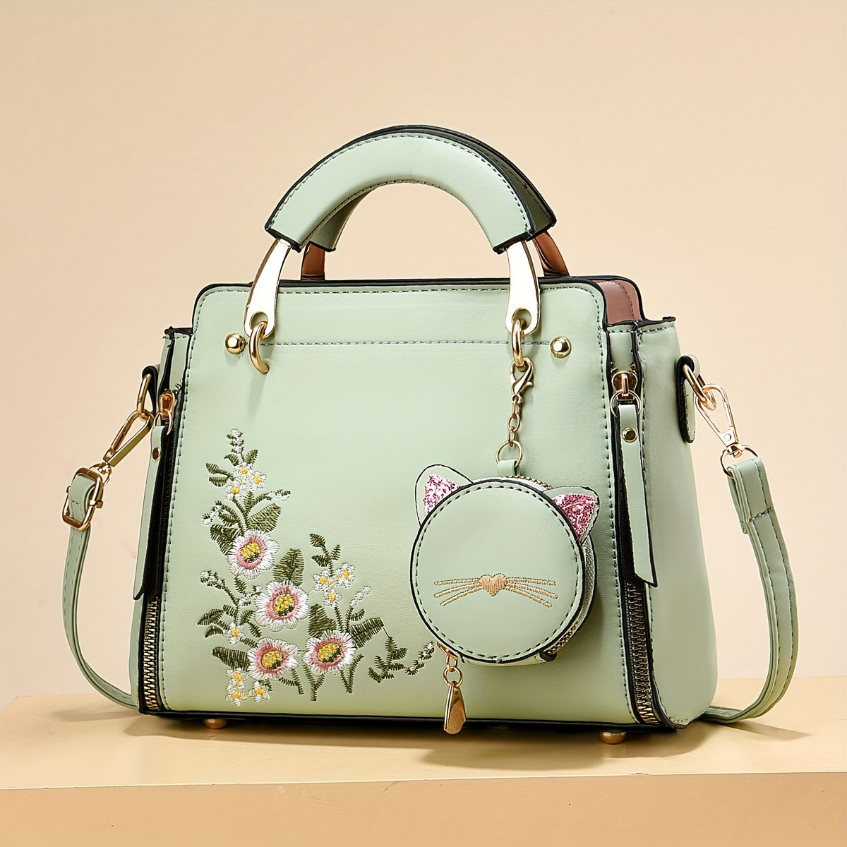 Letter Decor Hand Satchel Bag, Stylish Shoulder Zipper Bag With Mini Coin Purse, Crossbody Bag For Work