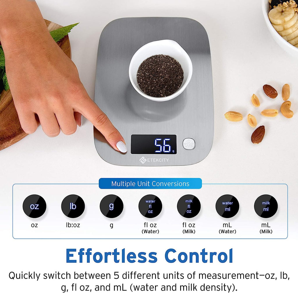 Etekcity Food Kitchen Scale, Digital Grams and Ounces for Weight Loss, Baking, Cooking, Keto and Meal Prep, Medium, Silver Stainless Steel