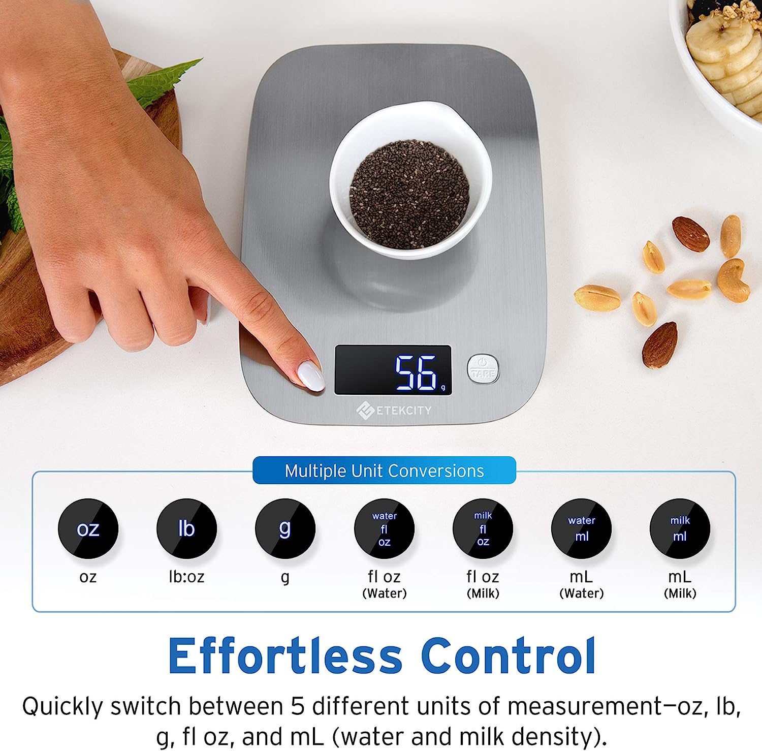 Etekcity Food Kitchen Scale, Digital Grams and Ounces for Weight Loss, Baking, Cooking, Keto and Meal Prep, Medium, Silver Stainless Steel