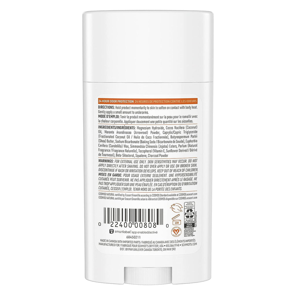 Schmidt's Aluminum Free Natural Deodorant for Women and Men, Sandalwood and Citrus with 24 Hour Odor Protection, Vegan and Cruelty Free, 2.65 oz, Pack of 4