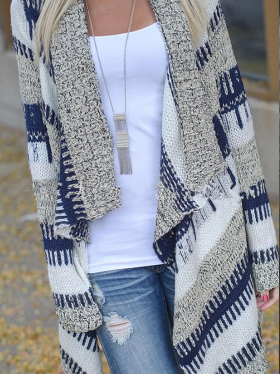 Asymmetric Hem Snap Front Printed Cardigans
