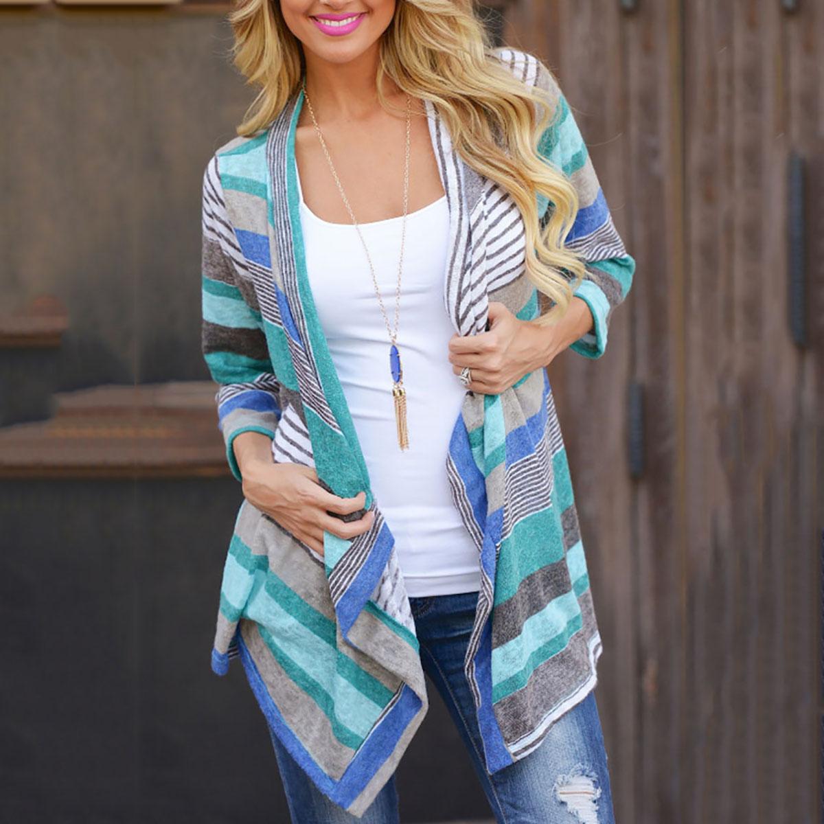 Asymmetric Hem Snap Front Printed Cardigans