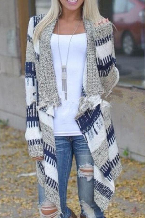 Asymmetric Hem Snap Front Printed Cardigans