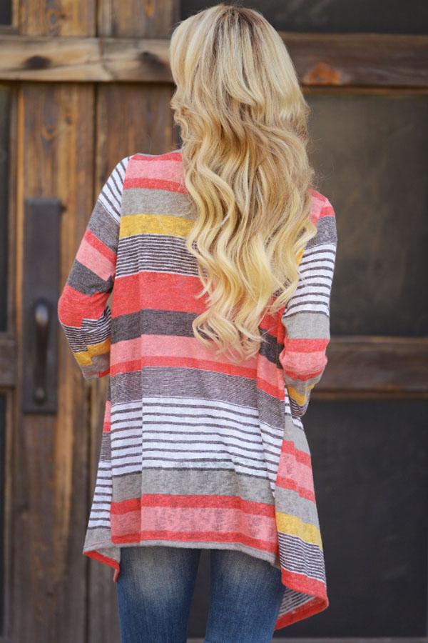 Asymmetric Hem Snap Front Printed Cardigans