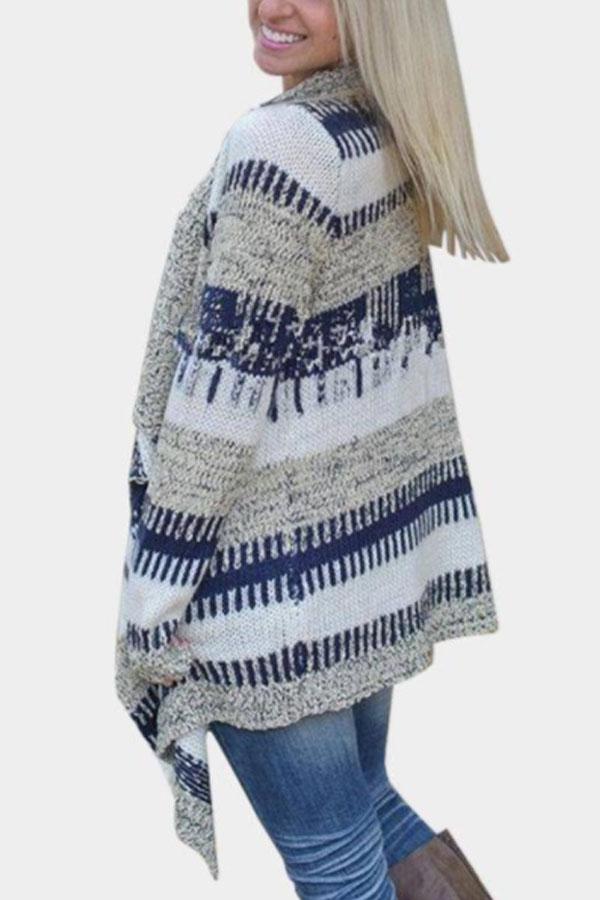 Asymmetric Hem Snap Front Printed Cardigans
