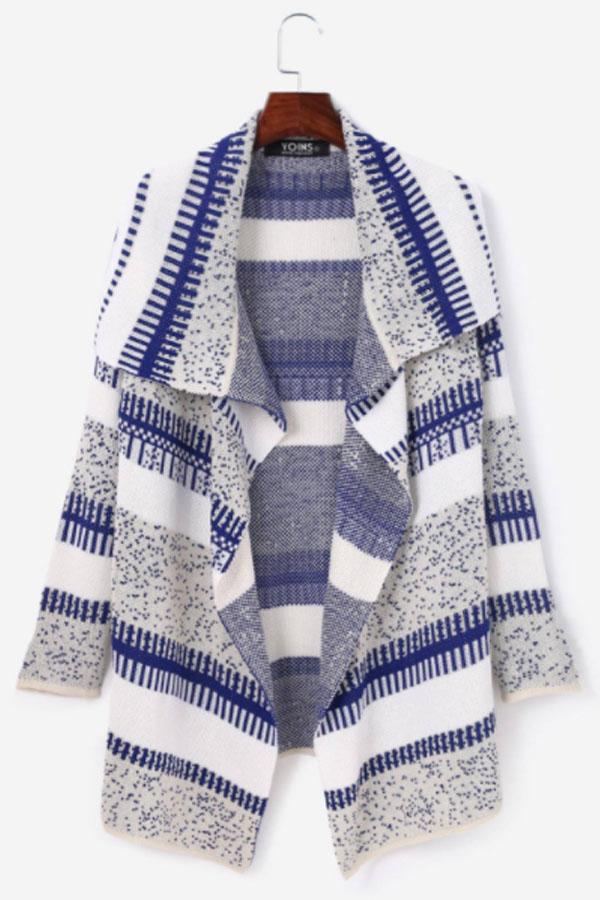 Asymmetric Hem Snap Front Printed Cardigans