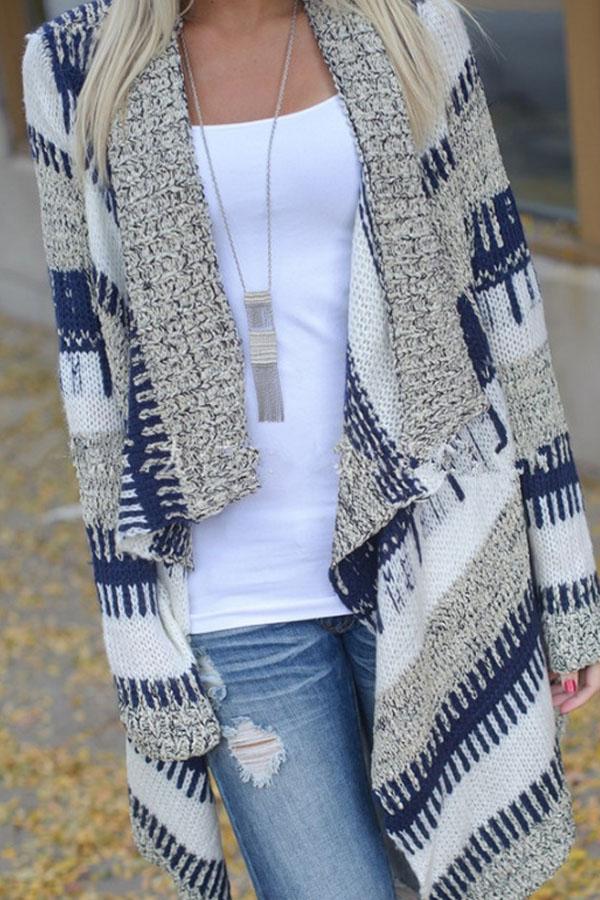 Asymmetric Hem Snap Front Printed Cardigans