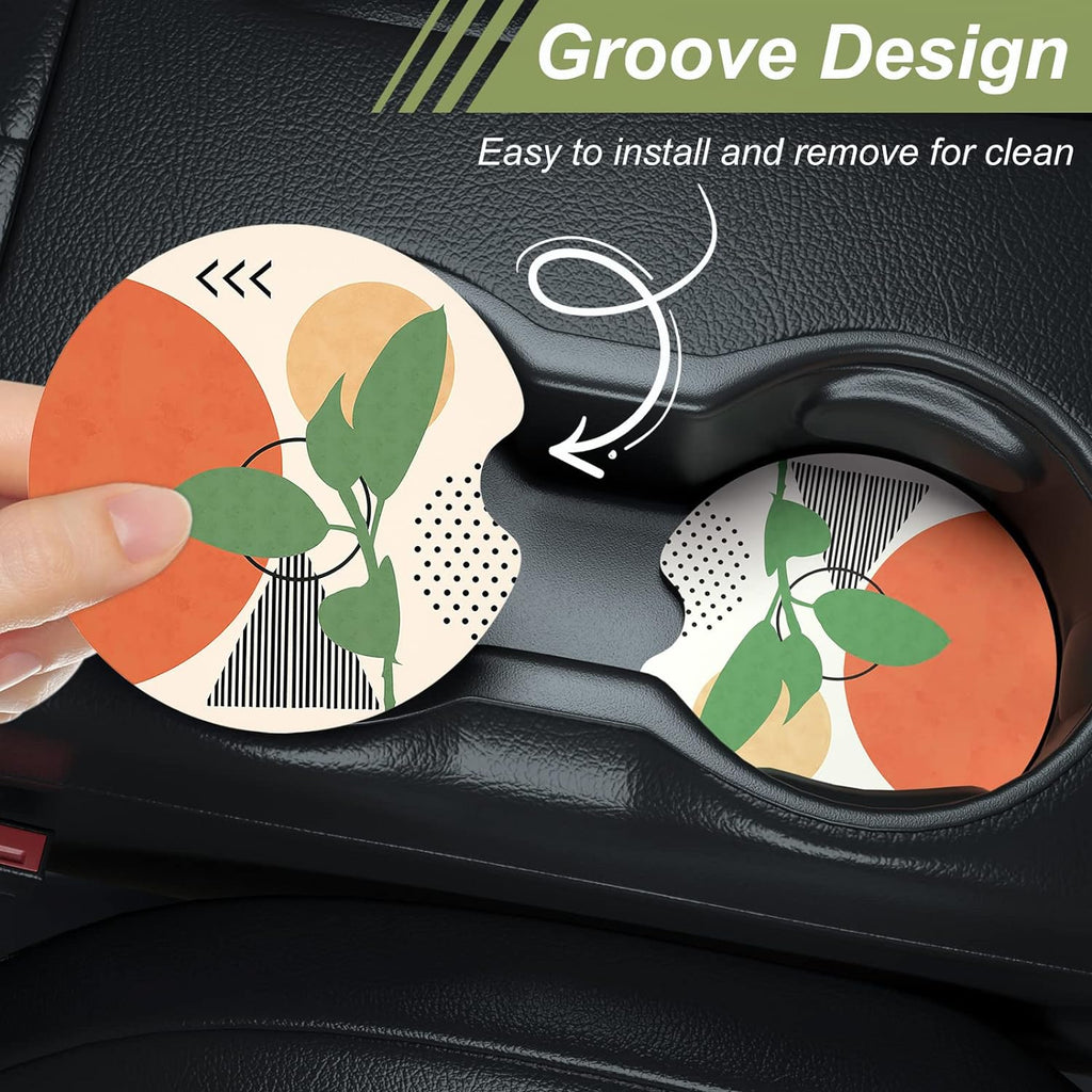 Nipichsha Car Cup Holder Coasters, Car Coasters for Cup Holders, 2 Pack Anti Slip Insert Coasters, Rubber Car Cup Mat with A Finger Notch, Cute Car Interior Accessories for Women (Modern Abstract Art)