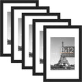 upsimples 8x12 Picture Frame Set of 5,Display Pictures 6x8 with Mat or 8x12 Without Mat,Wall Gallery Photo Frames,Black