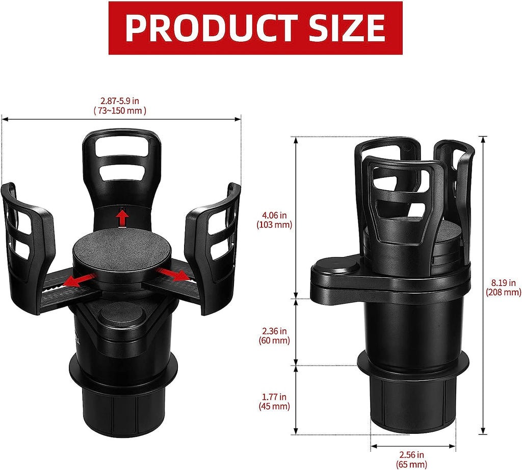 2 in 1 Multifunctional Car Cup Holder Expander with Adjustable Base,THIS HILL Cup Holder Extender for Car for Bottles Cups Drinks Snack