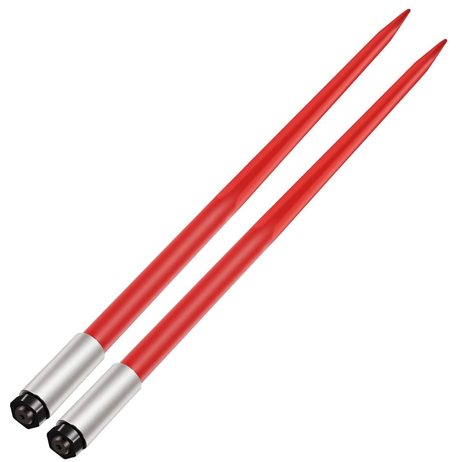Mophorn Pair Hay Spear 49" Bale Spear 3000 lbs Capacity, Bale Spike  Attach Square Hay Bale Spears 1 3/4", Red Coated Bale Forks, Bale Hay Spike with Hex Nut & Sleeve for Buckets Tractors Loaders