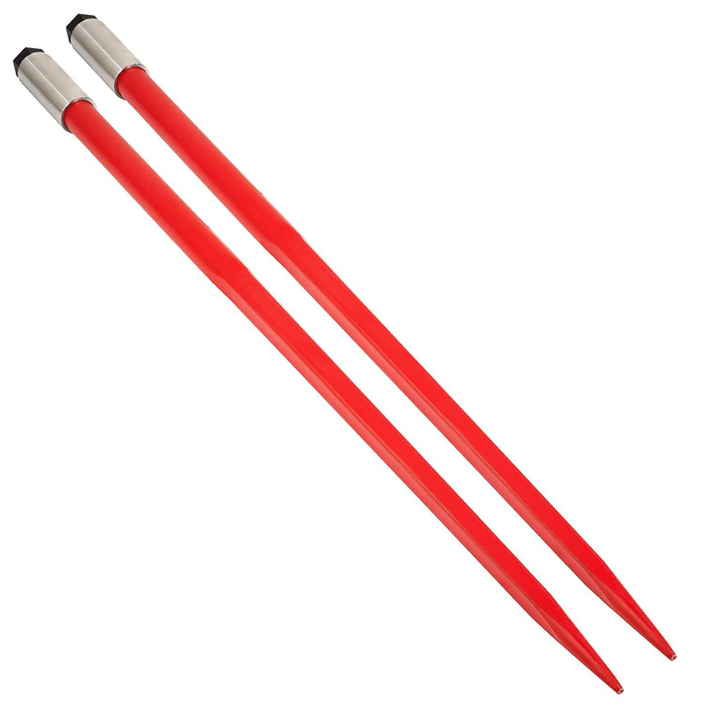 Mophorn Pair Hay Spear 49" Bale Spear 3000 lbs Capacity, Bale Spike  Attach Square Hay Bale Spears 1 3/4", Red Coated Bale Forks, Bale Hay Spike with Hex Nut & Sleeve for Buckets Tractors Loaders