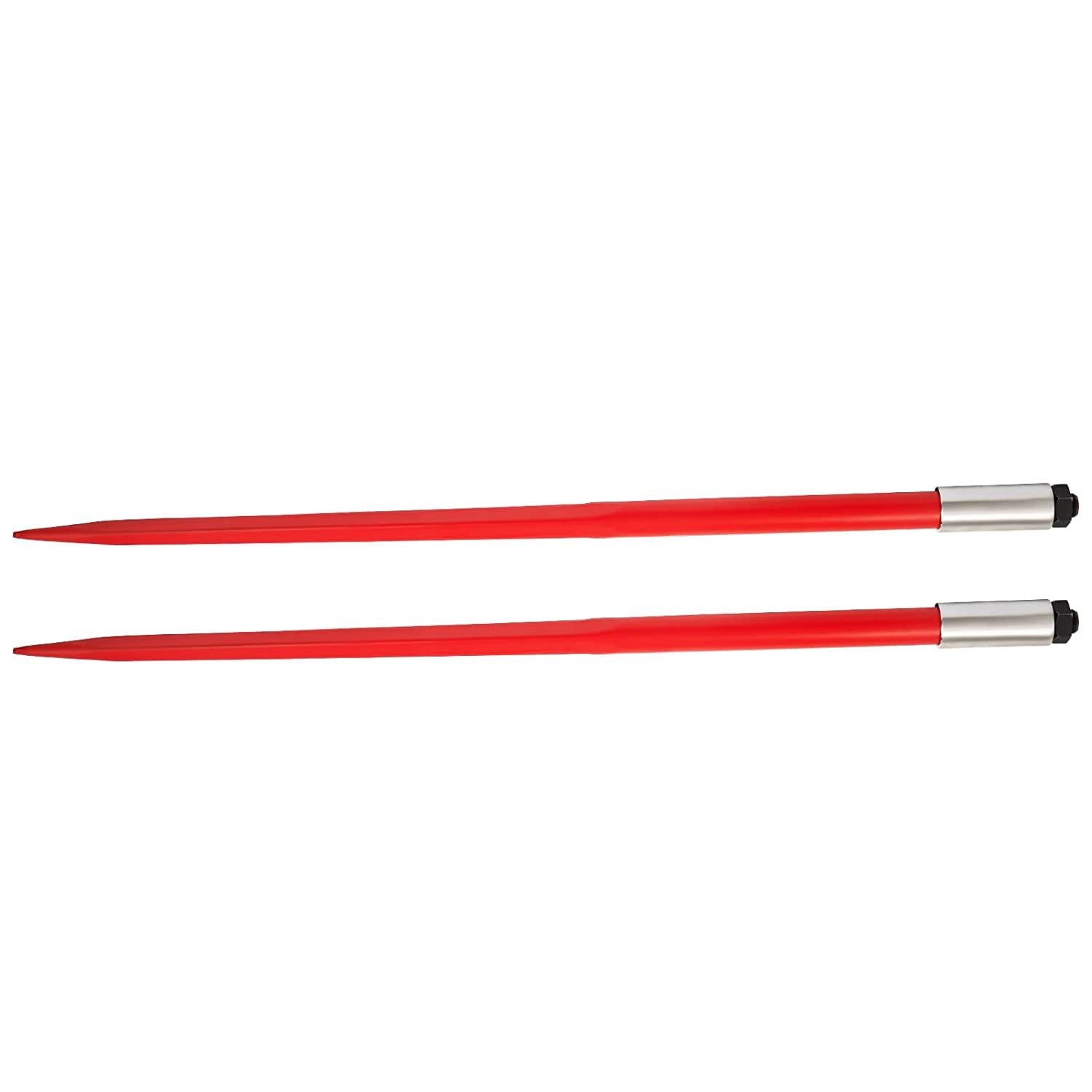 Mophorn Pair Hay Spear 49" Bale Spear 3000 lbs Capacity, Bale Spike  Attach Square Hay Bale Spears 1 3/4", Red Coated Bale Forks, Bale Hay Spike with Hex Nut & Sleeve for Buckets Tractors Loaders