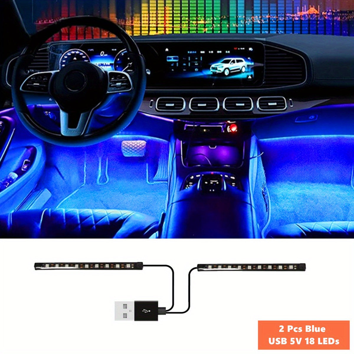 Car LED Lights, 4pcs 48 LED Interior Lights, Smart App Control Lights Bars, Multicolor Music Car Strip Light Under Dash Lighting