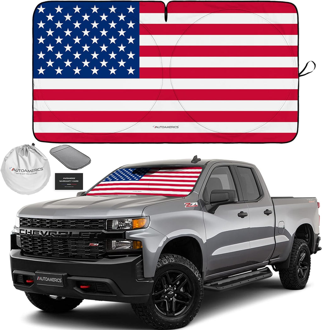 Autoamerics 1-Piece Windshield Sun Shade Original American Flag USA Patriotic  - Foldable Car Front Window Sunshade for Sedans SUV Truck - Blocks Max UV Rays and Keeps Your Vehicle Cool - Large