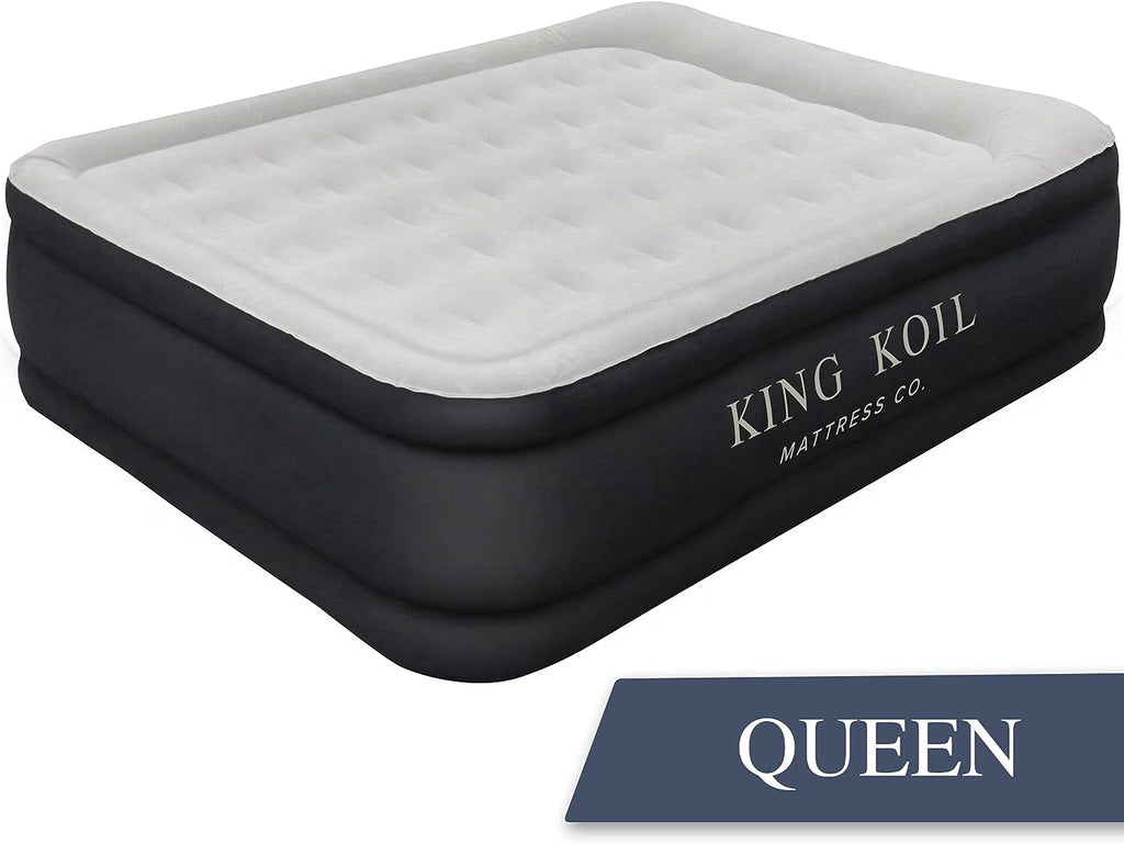 King Koil Luxury Air Mattress Queen with Built-in Pump for Home, 20” Queen Size Inflatable Airbed Luxury Double High Adjustable Blow Up Mattress, Durable - Portable and Waterproof, Black