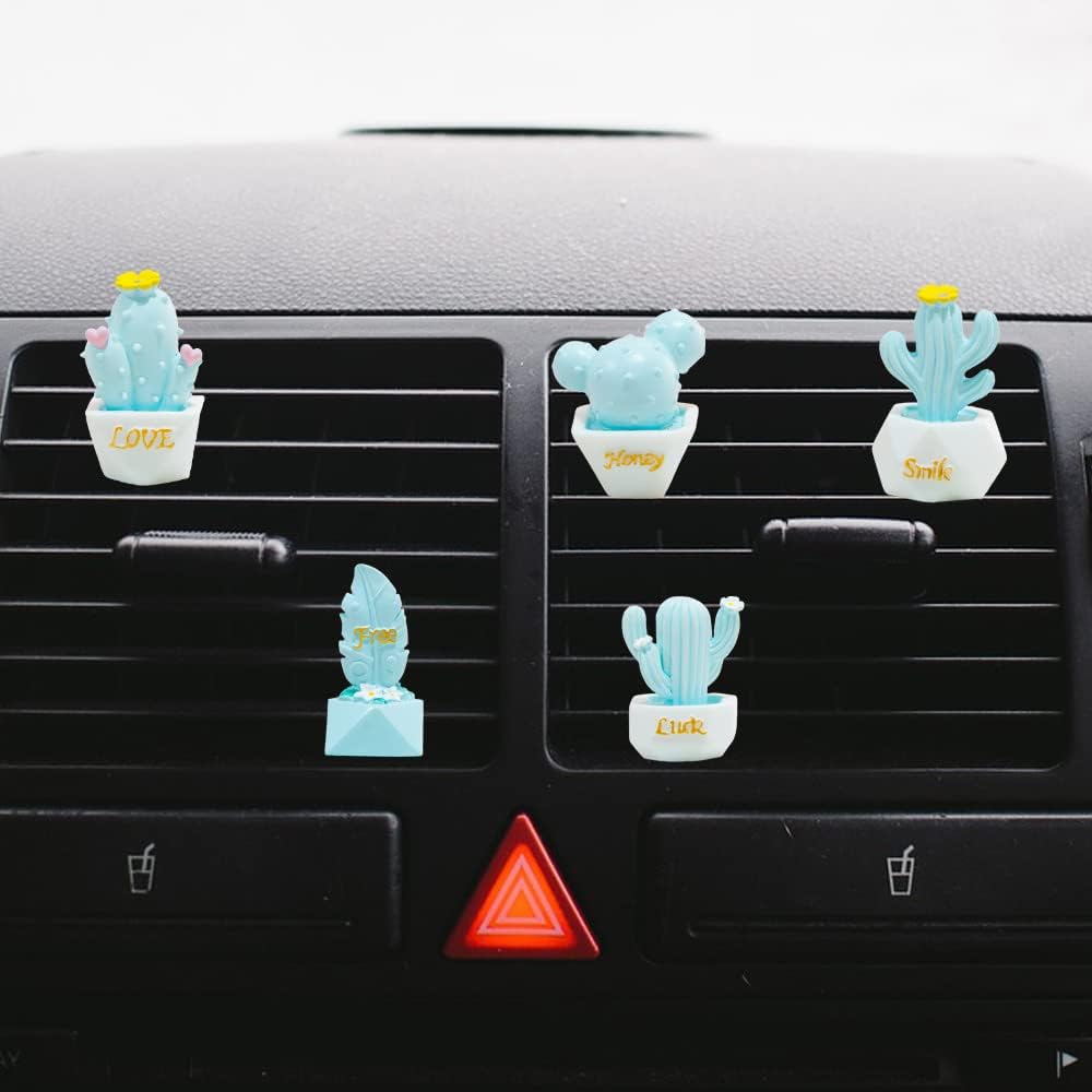 ZOSTLAND 5pcs Cute Car Air Vent Clip Decoration,Car Air Fresheners, Funny Car Vent Clip,Personalized Automotive Interior Decoration Accessories,Car Decor Gift for Women,Girl,Men (5pcs Cactus Blue)
