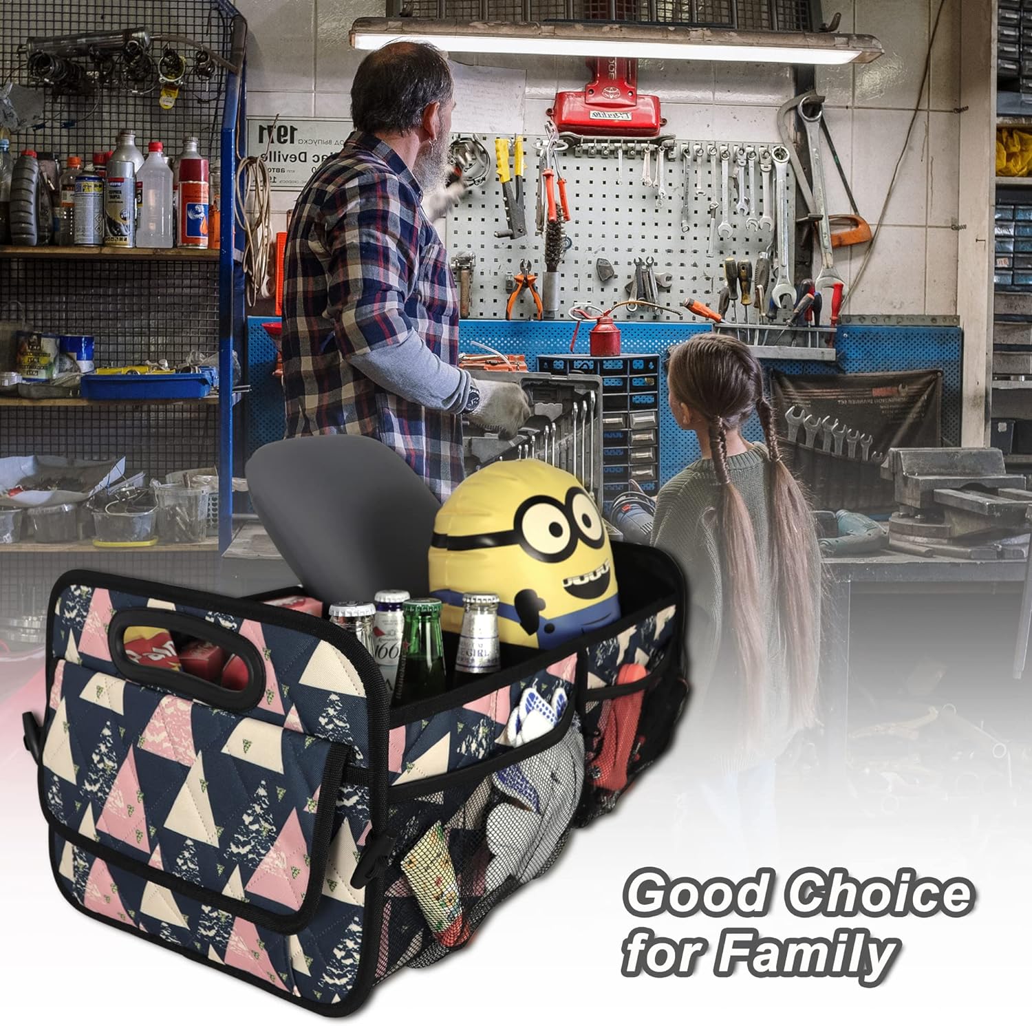 Deosk Trunk Organzier and Storage with 6 Big Pocket,Car Accessories for Women/Men 50L Waterproof Polyester for Car/SUV/Minivan/Truck(Medium, Triangle)
