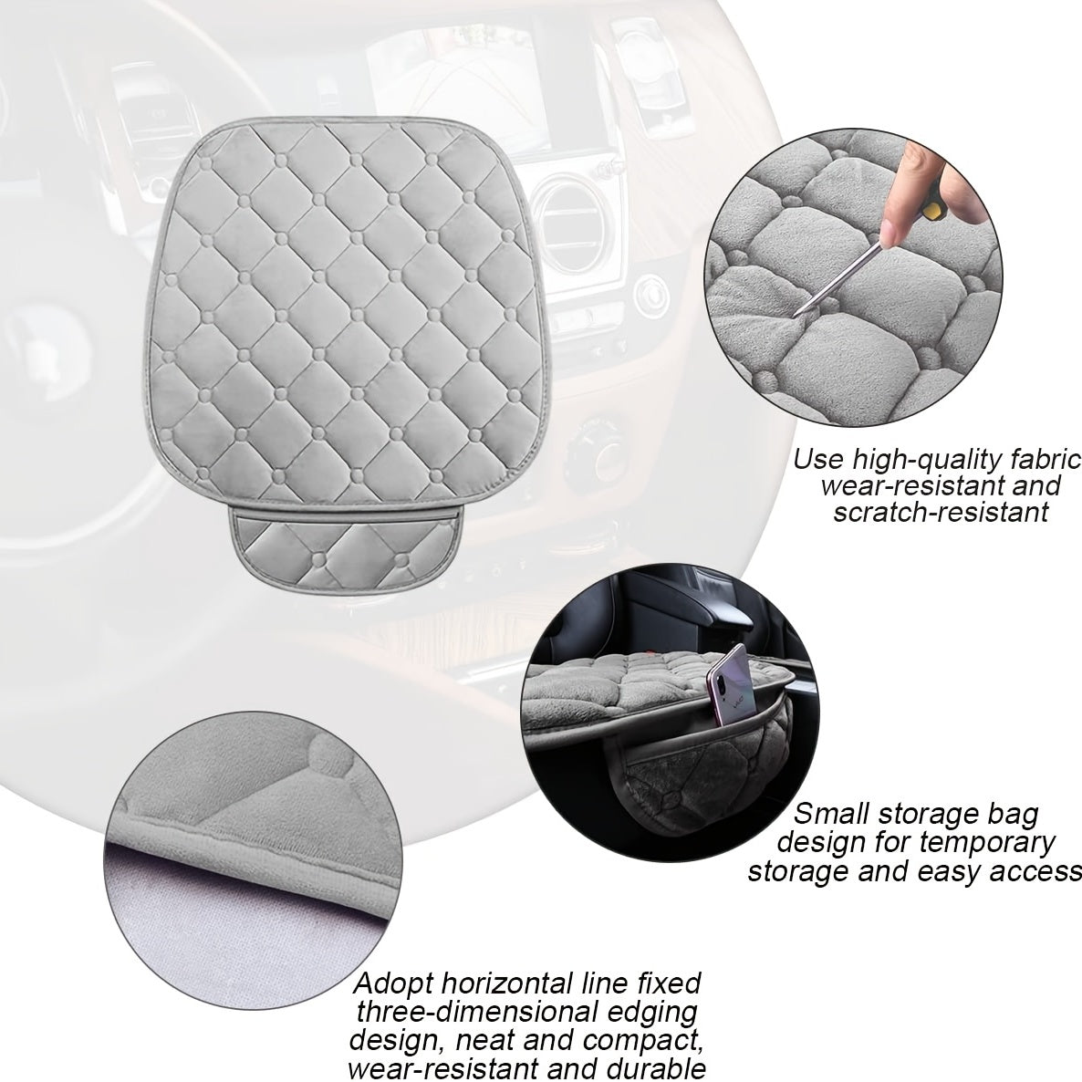 1pc / 3 Pcs Car Seat Cushion, Non-Slip Rubber Bottom With StoraPouch,Premium Comfort Memory Silk Cotton, Car Seat Pad Universal