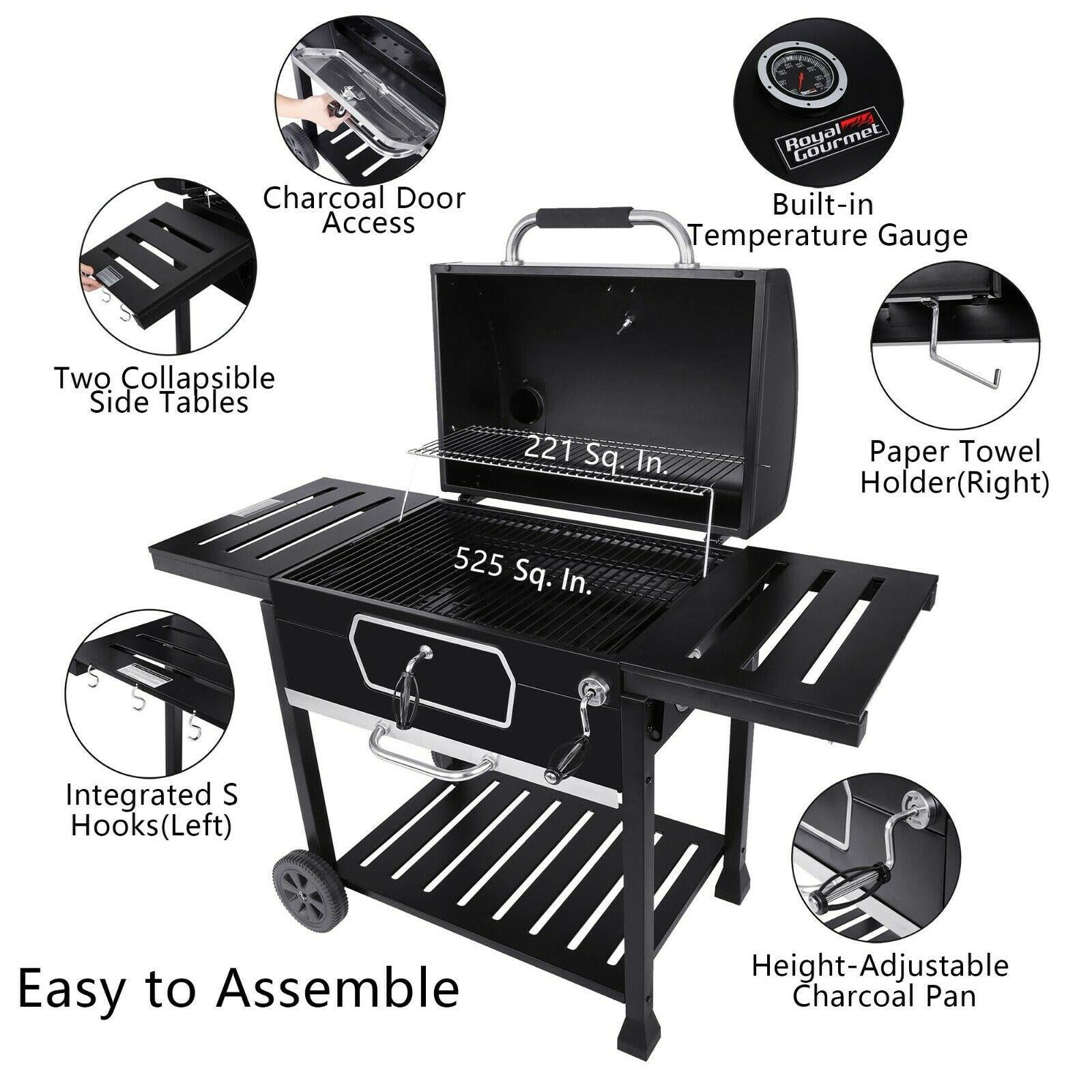 Deluxe Charcoal Grill 30-Inch LarBBQ Smoker CD2030AN