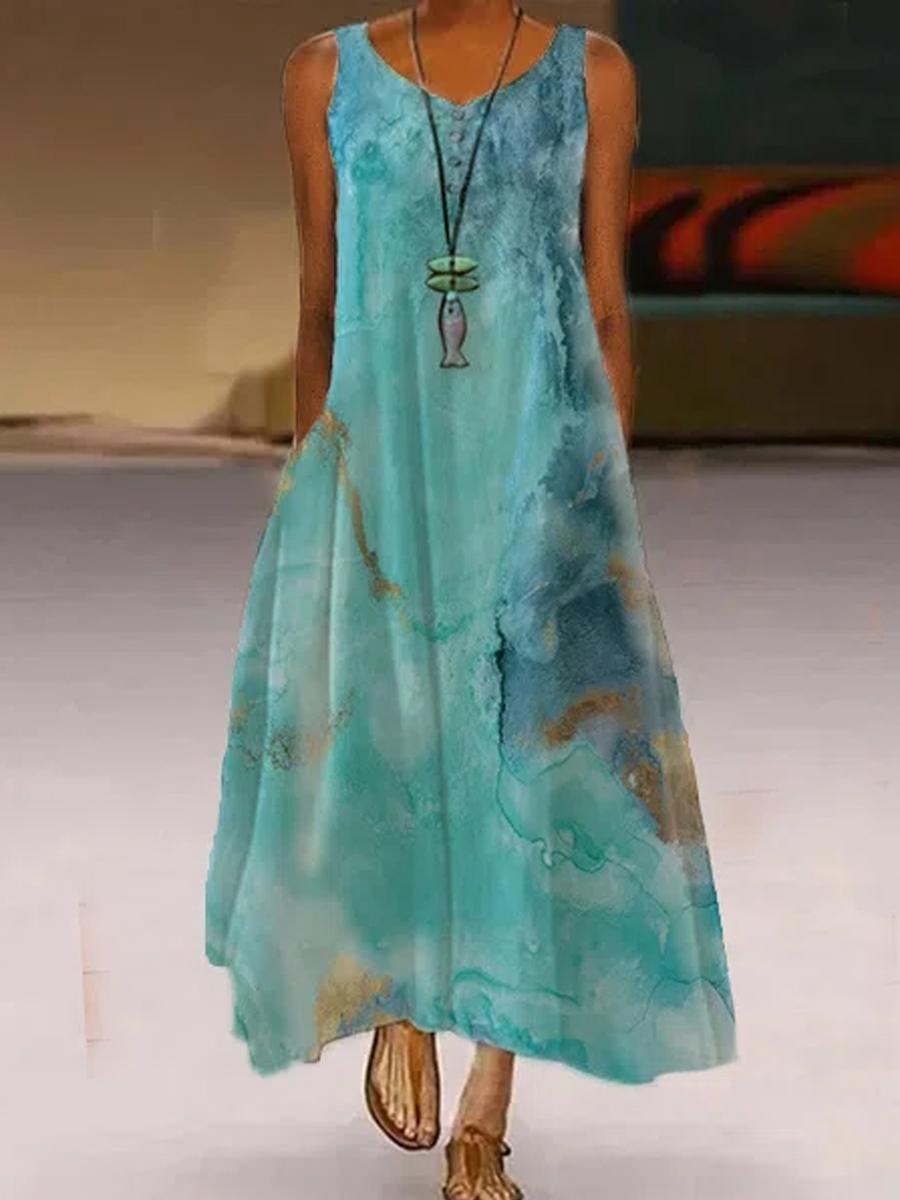 Womens V-neck Print Fashion Maxi Dress