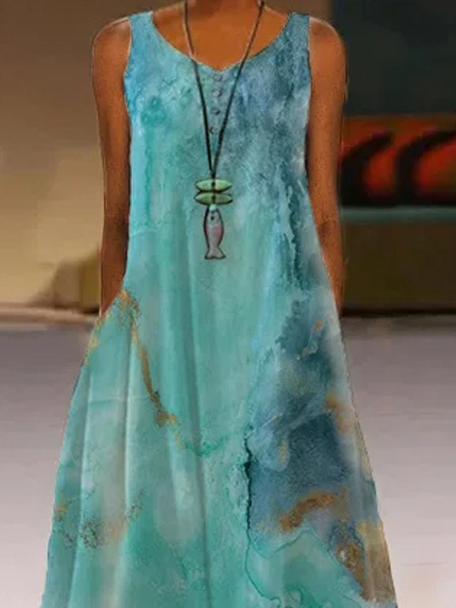Womens V-neck Print Fashion Maxi Dress