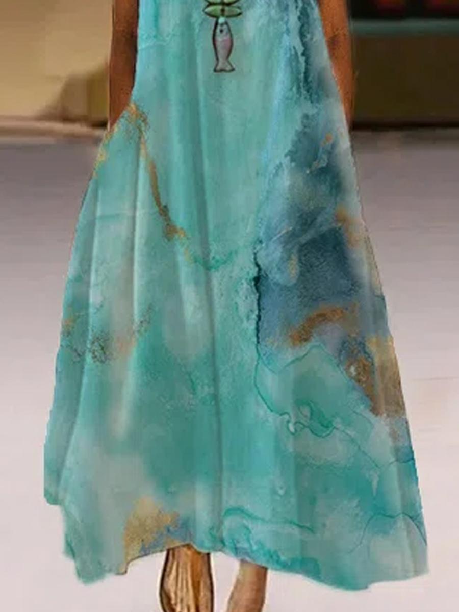 Womens V-neck Print Fashion Maxi Dress