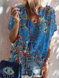 Ladies V-neck Printed Casual Short-sleeved T-shirt