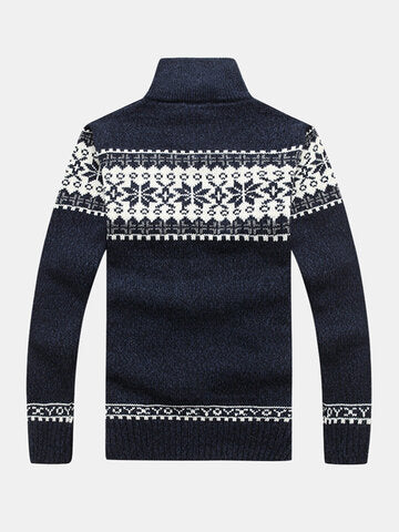 mens tribal style zipper stand collar casual knitted sweater cardigan