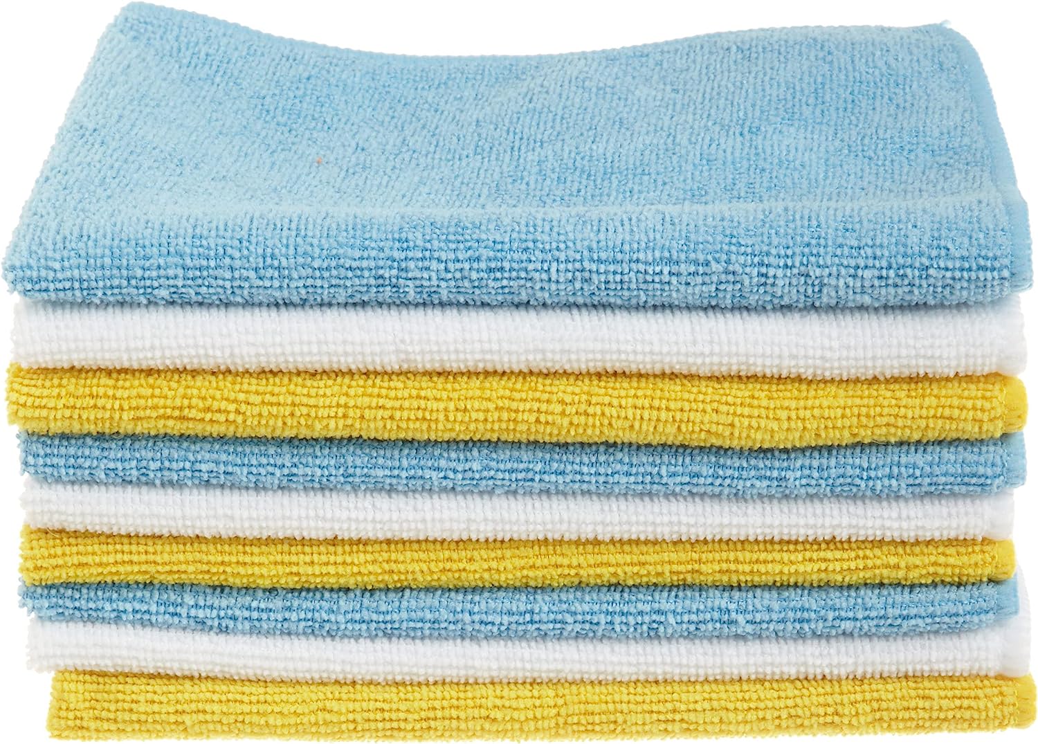 Amazon Basics Microfiber Cleaning Cloth, Non-Abrasive, Reusable and Washable, Pack of 144, Blue/White/Yellow, 16" x 12"