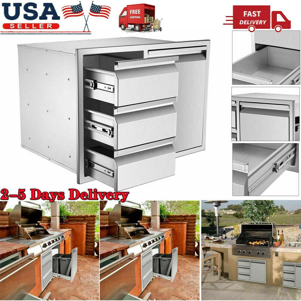 BBQ Access Door Triple Drawer Combo 28"x18" Polished Outdoor Kitchen Flush Mount