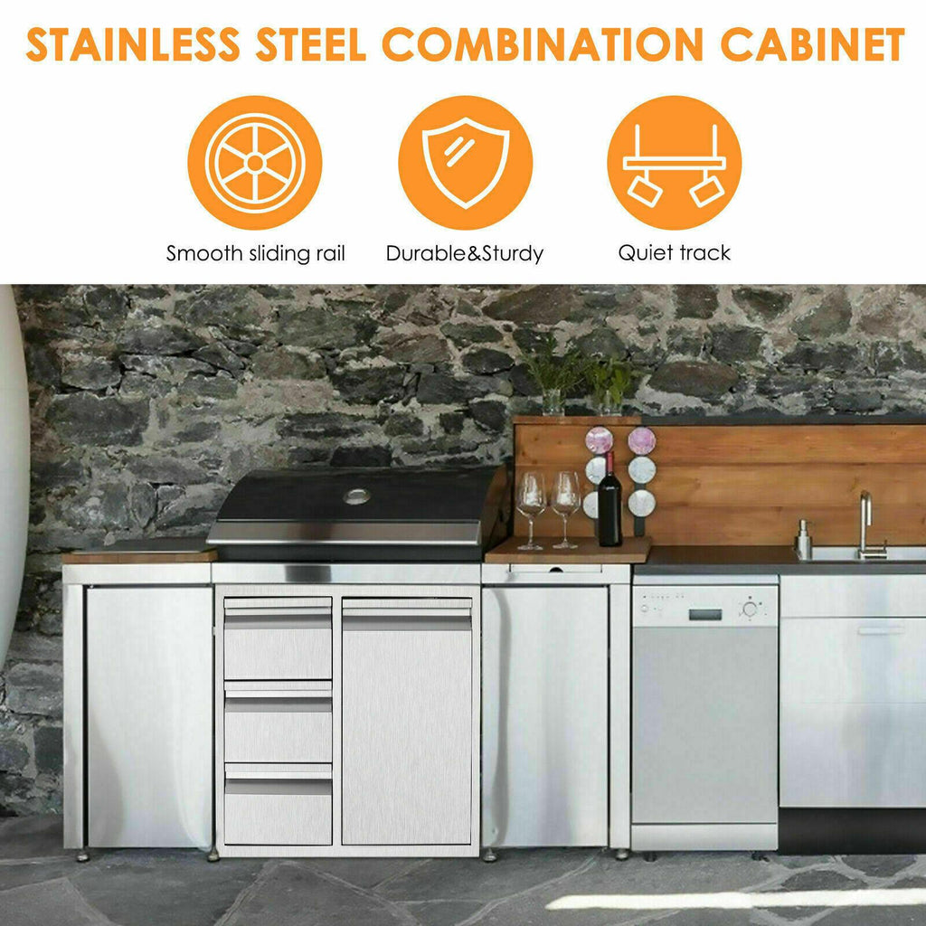 BBQ Access Door Triple Drawer Combo 28"x18" Polished Outdoor Kitchen Flush Mount