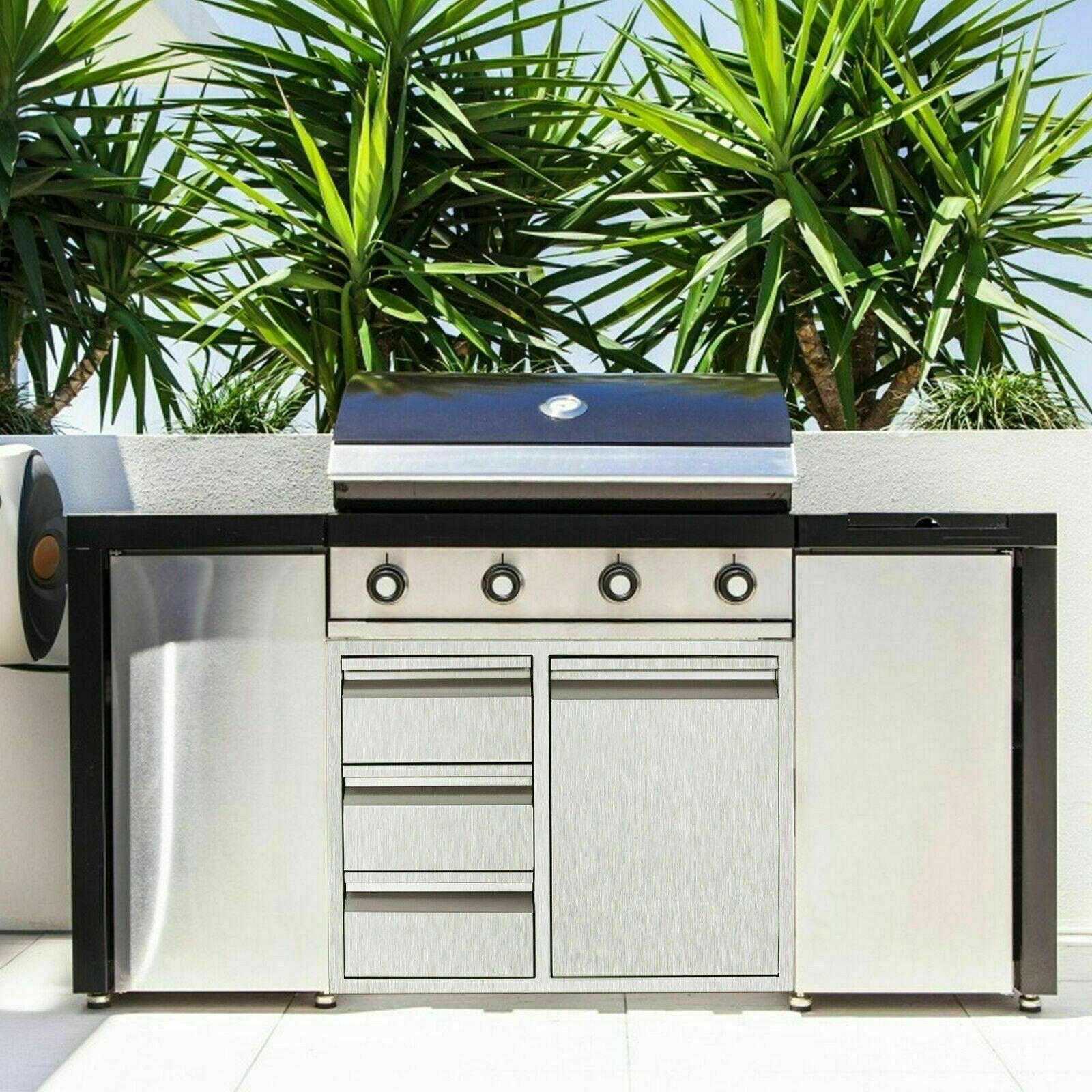 BBQ Access Door Triple Drawer Combo 28"x18" Polished Outdoor Kitchen Flush Mount