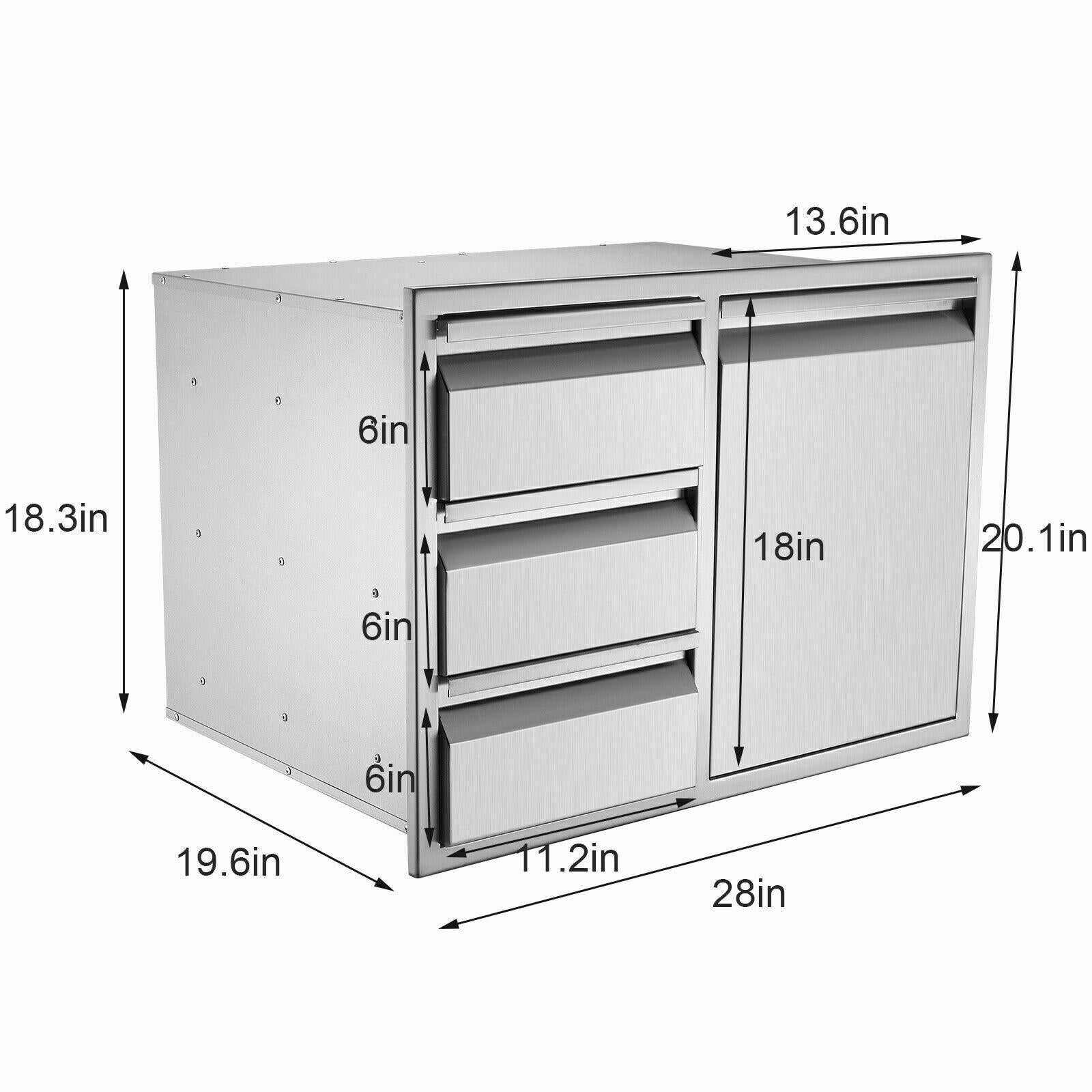 BBQ Access Door Triple Drawer Combo 28"x18" Polished Outdoor Kitchen Flush Mount