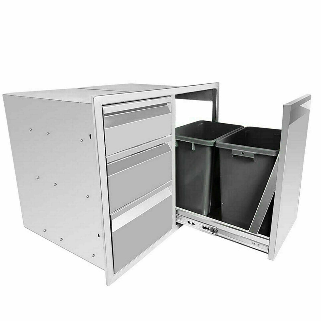 BBQ Access Door Triple Drawer Combo 28"x18" Polished Outdoor Kitchen Flush Mount