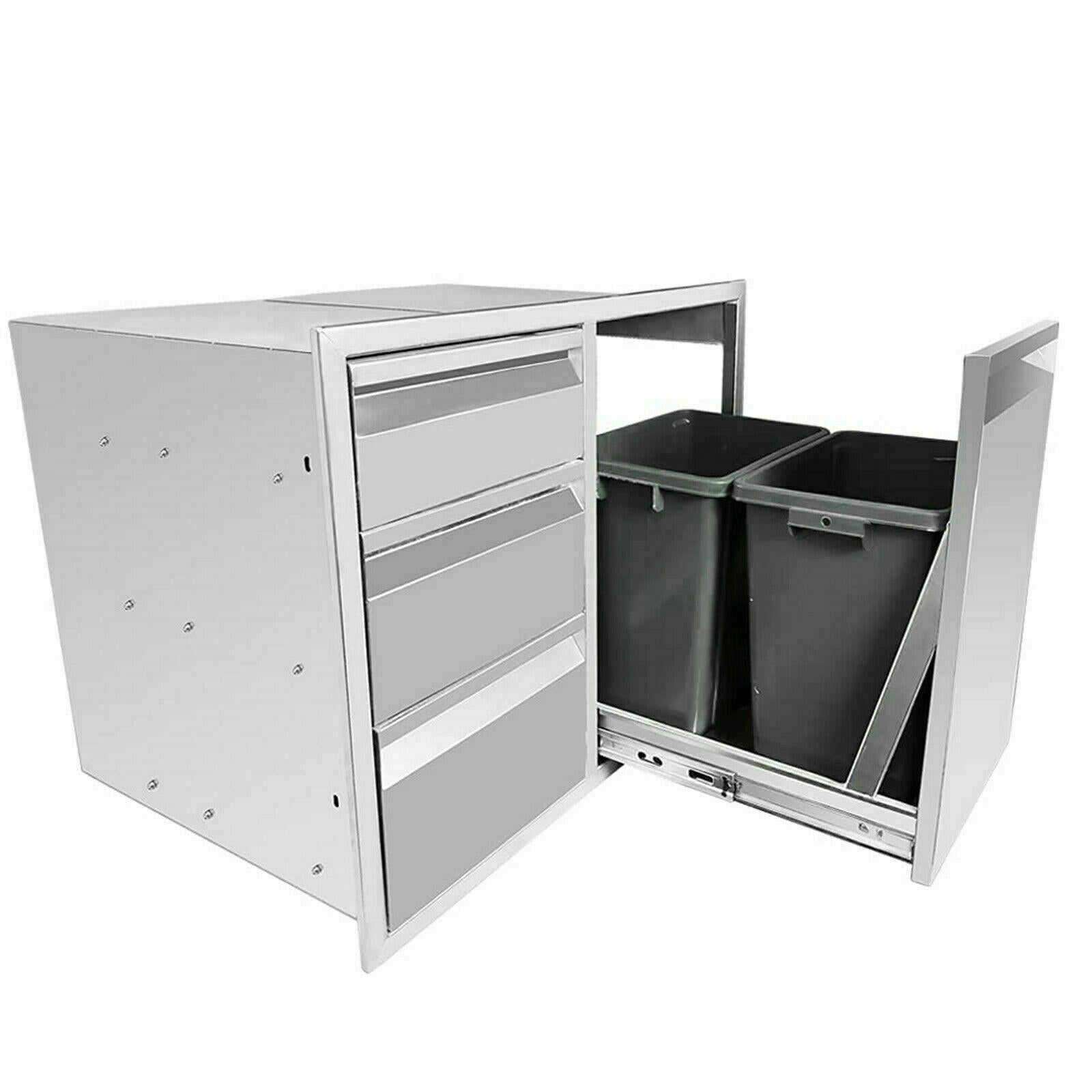 BBQ Access Door Triple Drawer Combo 28"x18" Polished Outdoor Kitchen Flush Mount