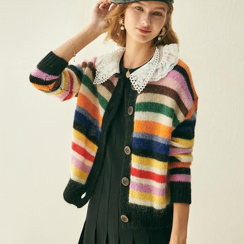 peter pan collar striped cardigan