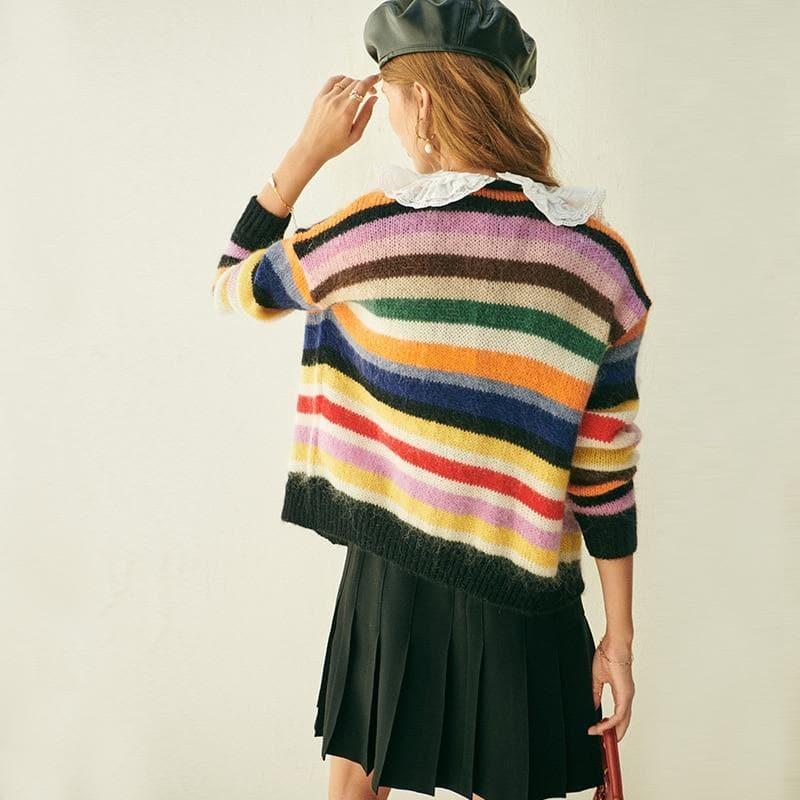 peter pan collar striped cardigan