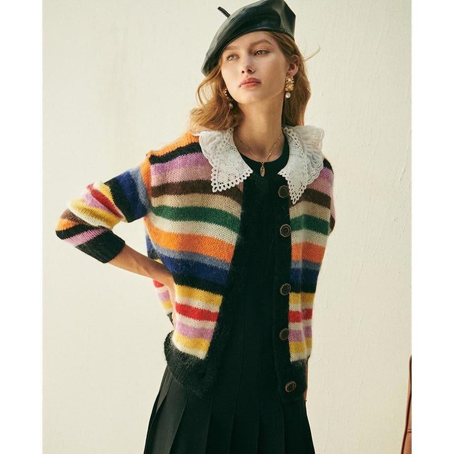 peter pan collar striped cardigan