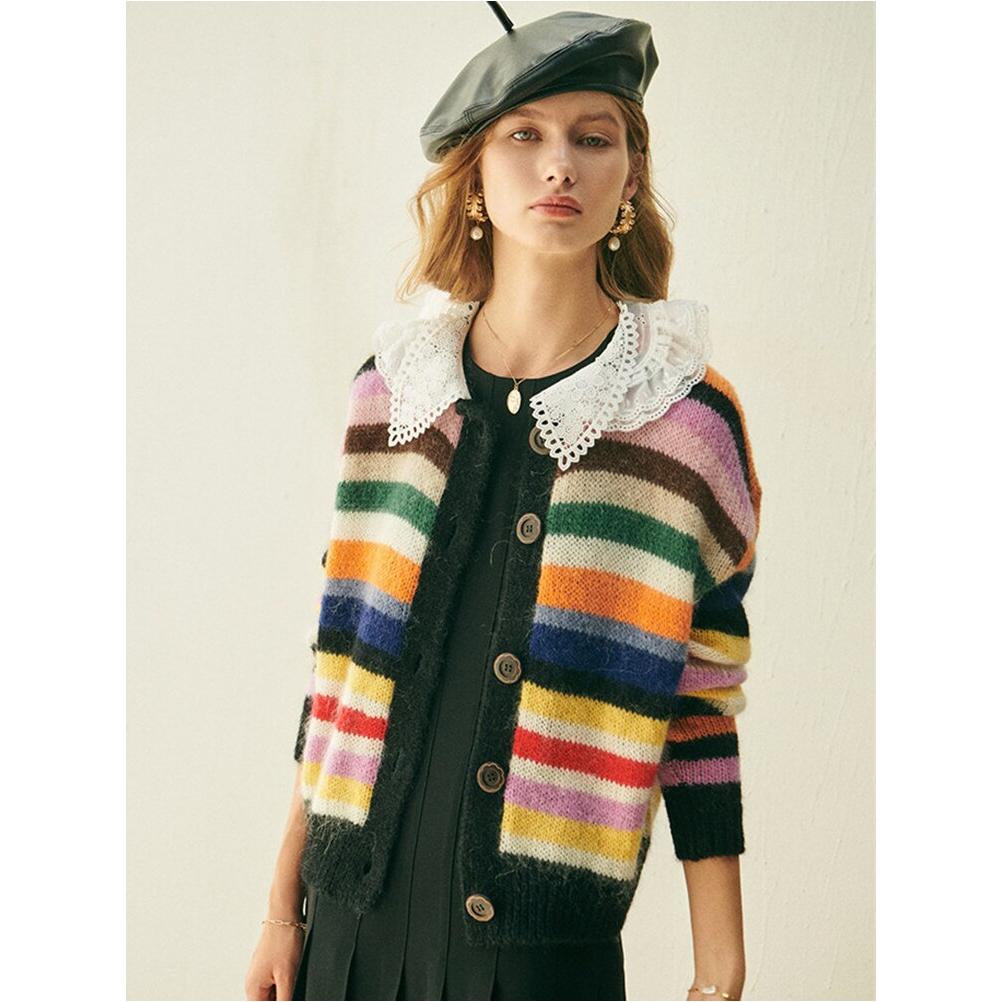 peter pan collar striped cardigan